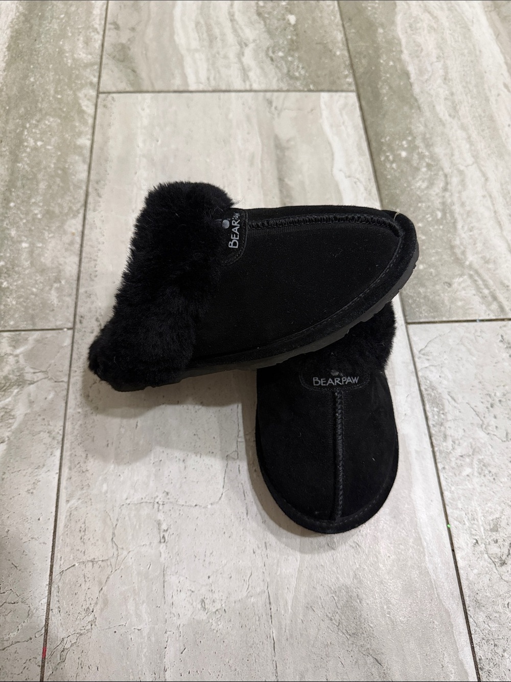 BearPaw Black Faux-Shearling Slip-On House Clogs